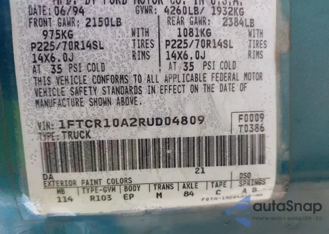 1994 Ford Ranger from USA, damaged, VIN 1FTCR10A2RUD04809